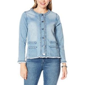 DG2 by Diane Gilman Classic Stretch Frayed Denim Jacket (L)*